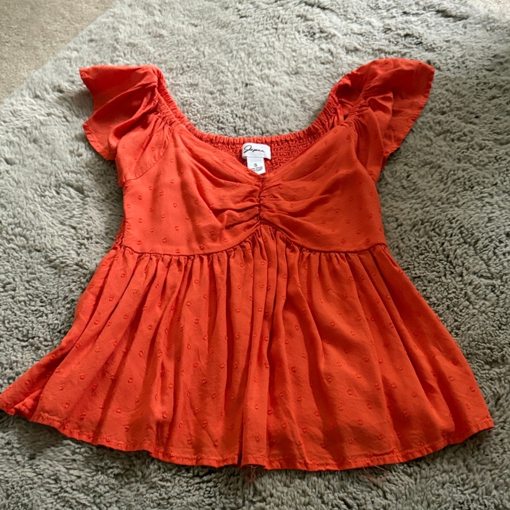 Charming Orange Ruched Blouse